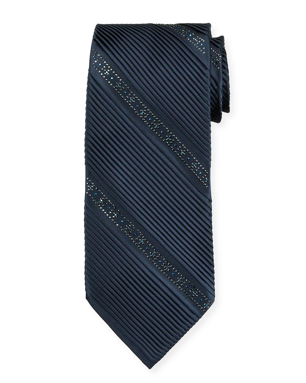 Stefano Ricci Crystal Pleated Silk Tie in Navy (Blue) for Men - Lyst