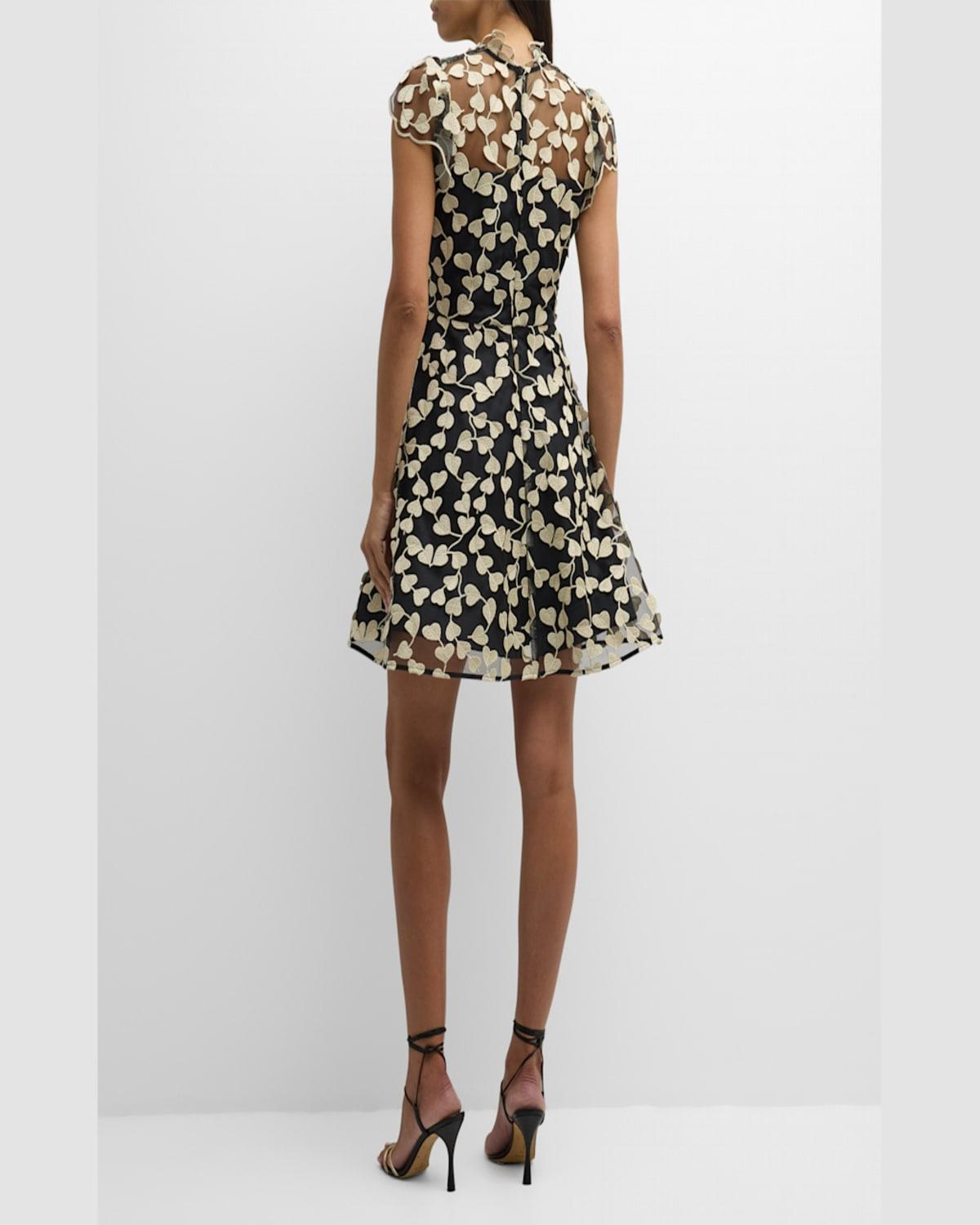 Shoshanna Heart-Embroidered Illusion Mini Dress in White | Lyst