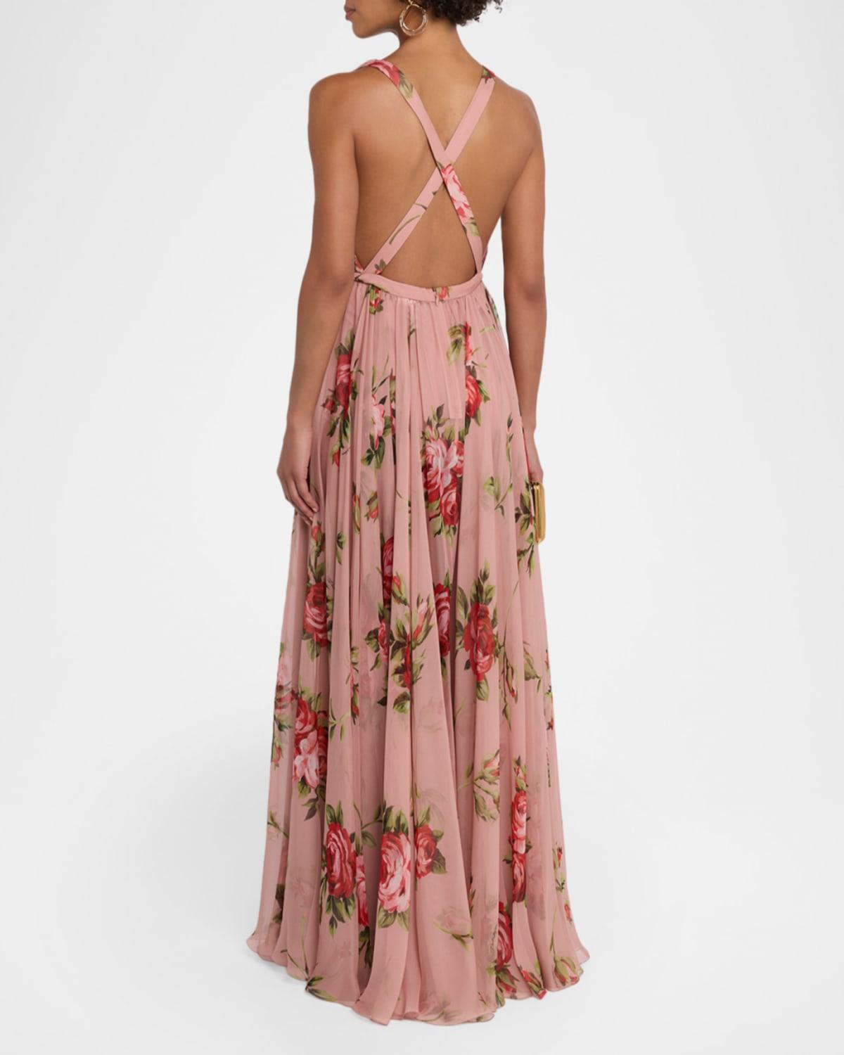 dolce gabbana pink rose dress Rose-print poplin dress in Print for Girls