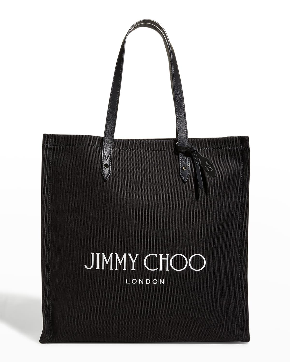Jimmy Choo Logo North-south Canvas Tote Bag in Black | Lyst