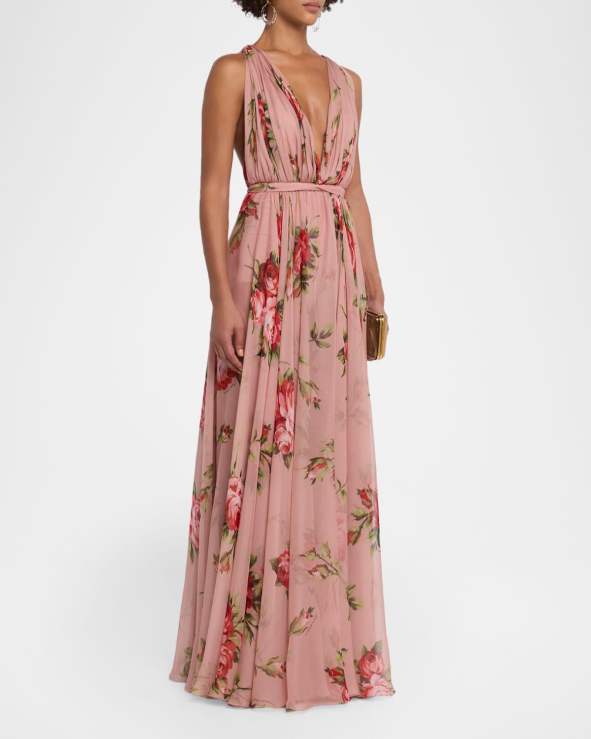 sachin and babi light blue dress 1997 Dolce & Gabbana Sheer Floral Chiffon & Lace Built-In Bra Slip Dre
