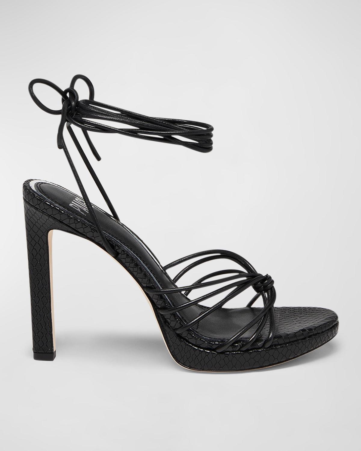 PAIGE Viola Embossed Anklewrap Sandals in Black Lyst
