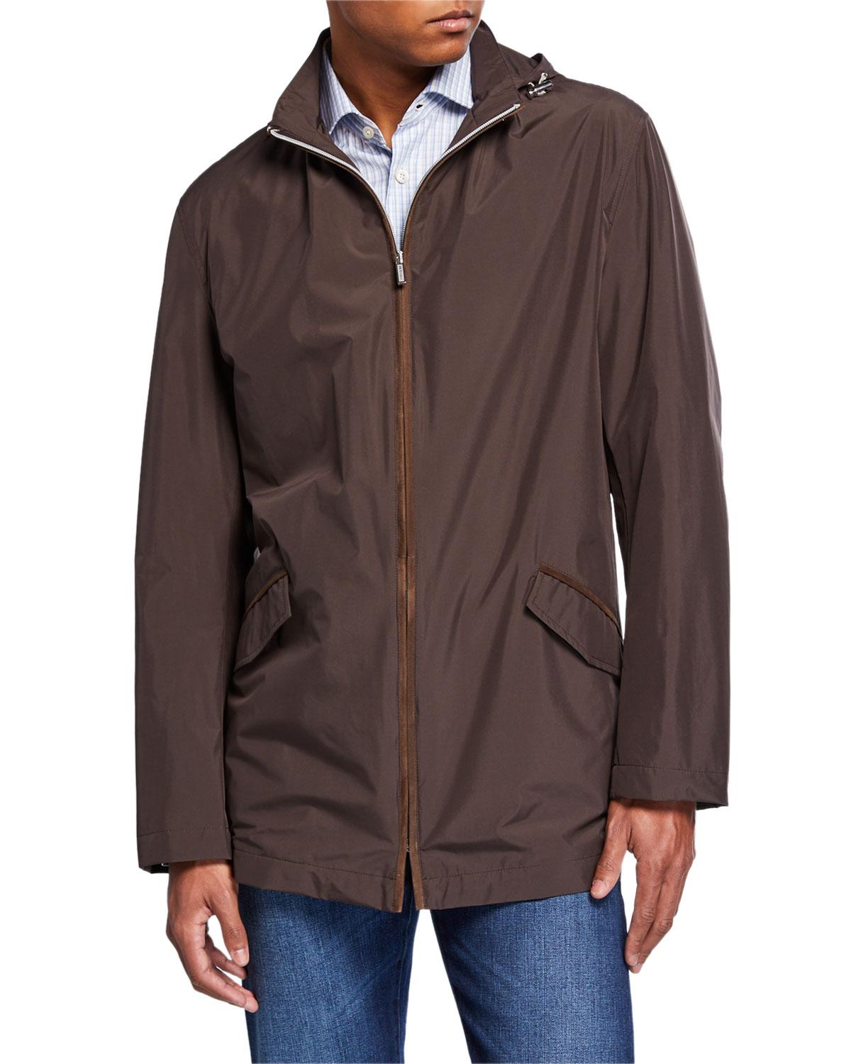 Kiton Synthetic Men's Packable Rain Coat With Hood in Brown for Men - Lyst