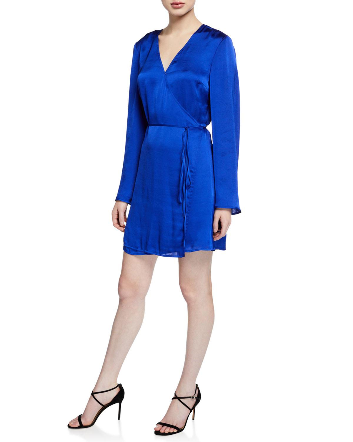 Cupcakes And Cashmere Kaidence Satin Long-sleeve Wrap Dress in Blue - Lyst