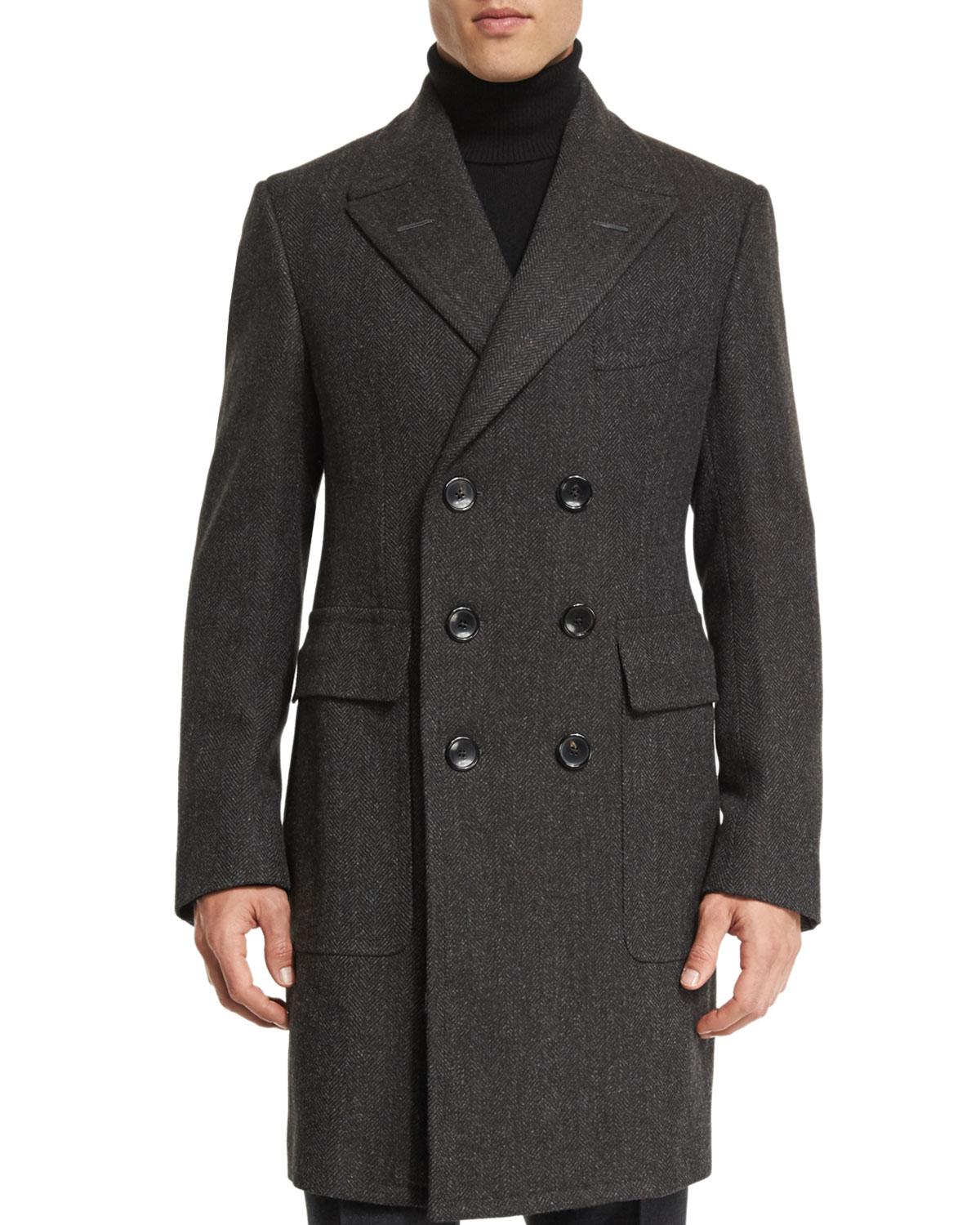 Tom ford Classic Herringbone Double-breasted Tailored Coat in Gray for ...