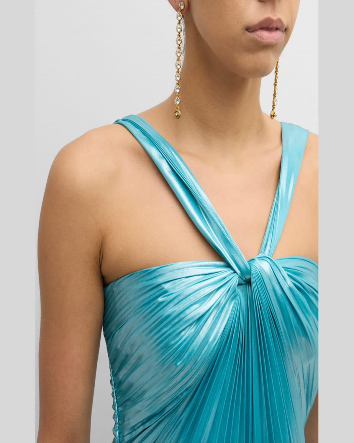 Bcbg pleated metallic halter gown best sale