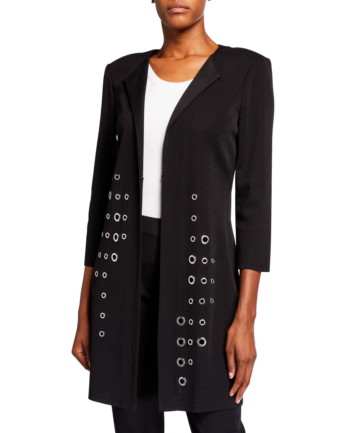 Misook Synthetic Grommet Long 3/4sleeve Jacket in Black Lyst