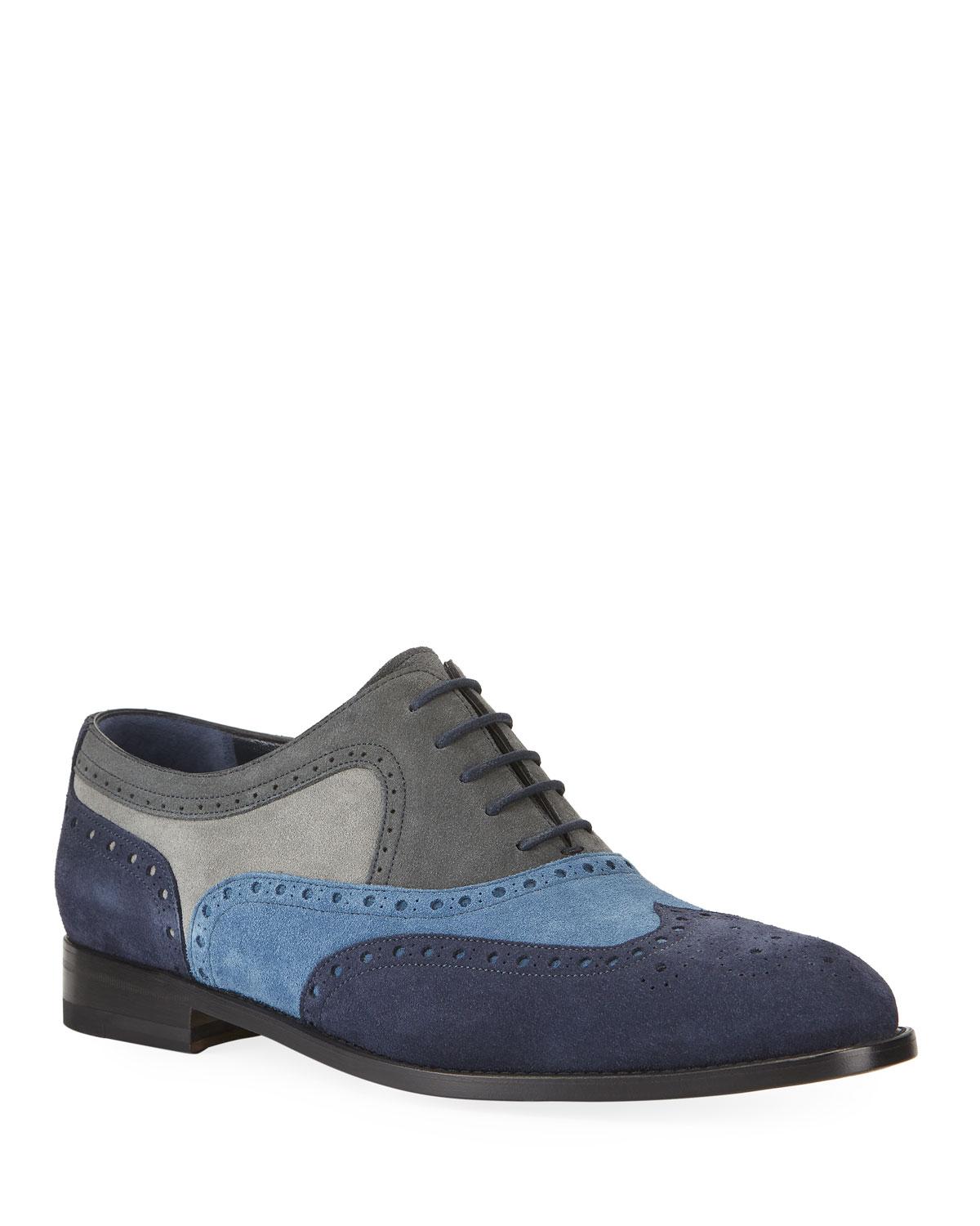 Colorblock Suede Wing-tip Oxford Shoes 
