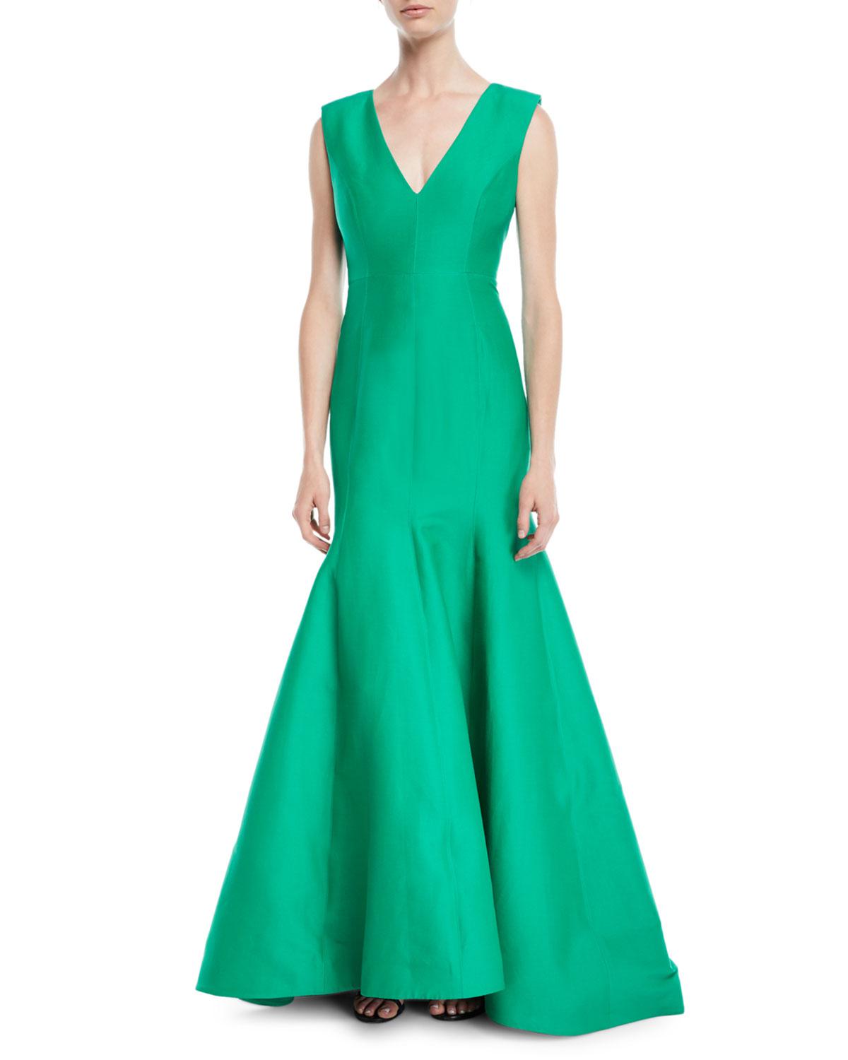 v neck trumpet gown