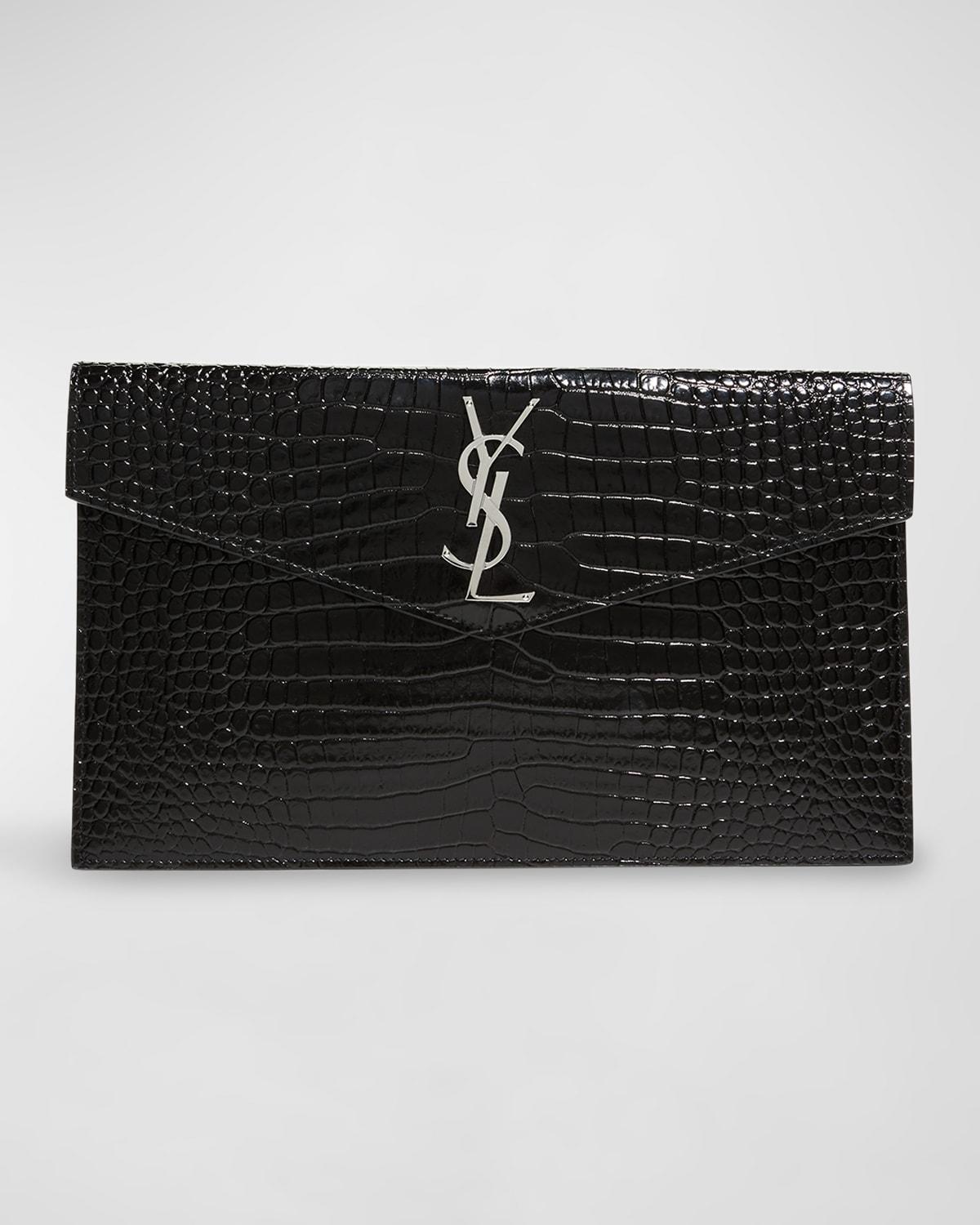Saint Laurent Uptown Crocodileembossed Pouch Bag in Black Lyst