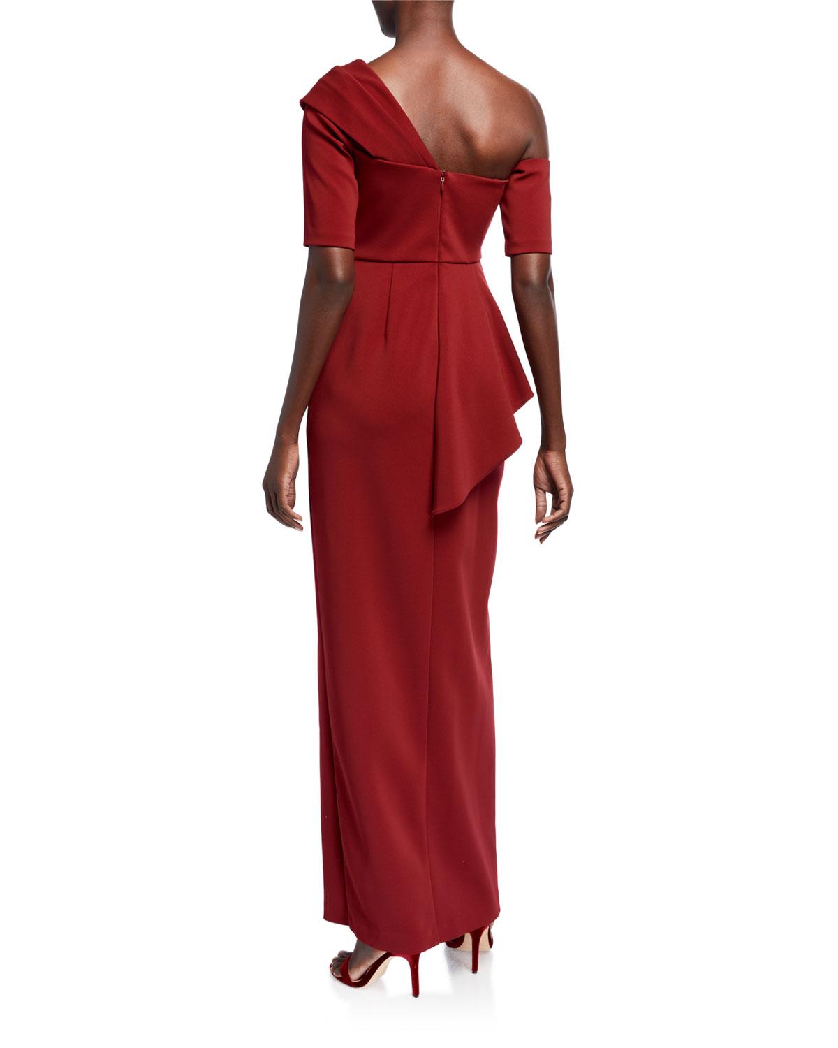 aidan mattox asymmetrical sleeve gown