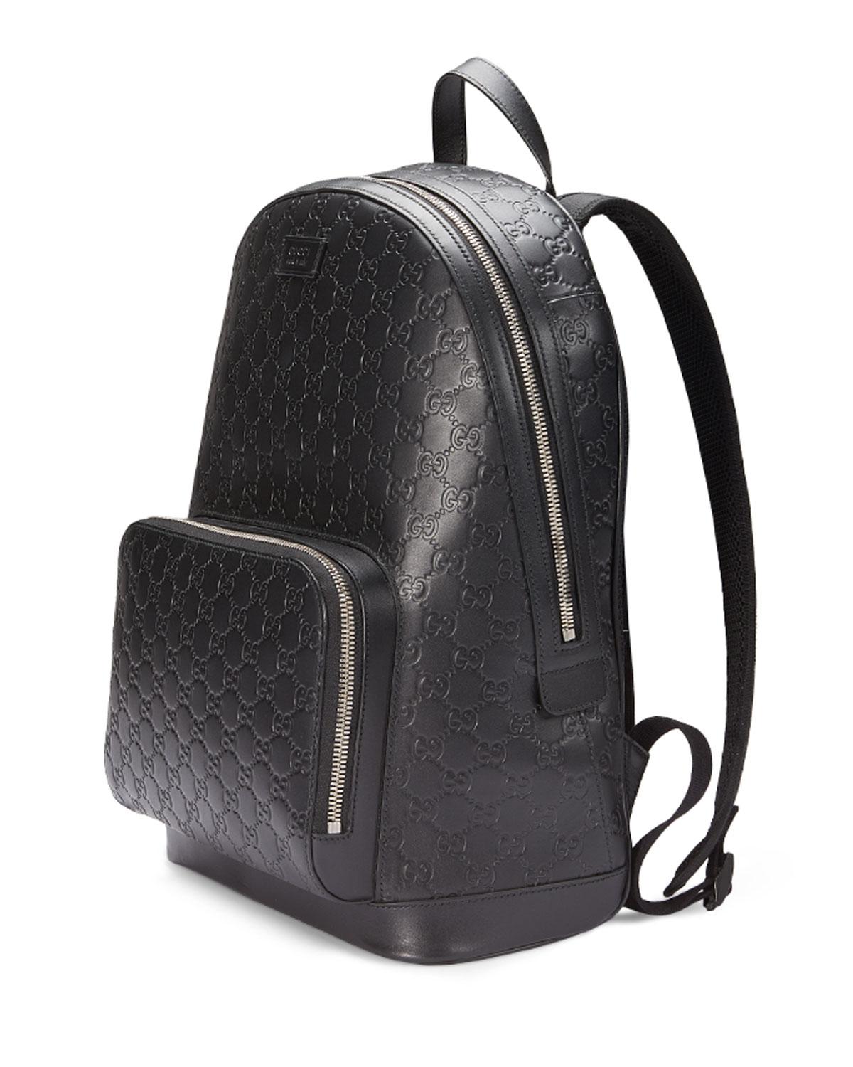 Gucci Signature Leather Backpack, Black for Men | Lyst
