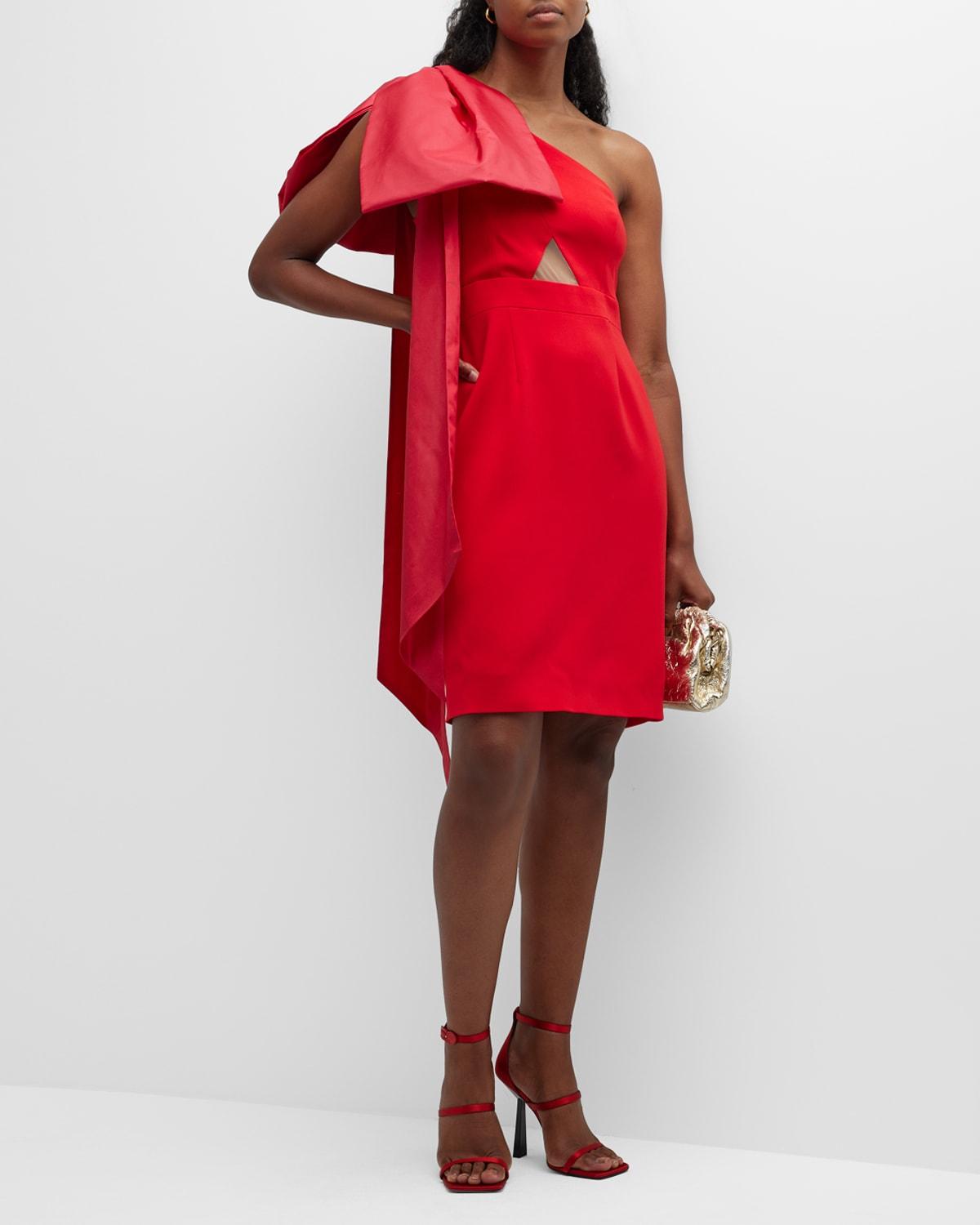 Toccin One-shoulder Bow Mini Dress in Red | Lyst