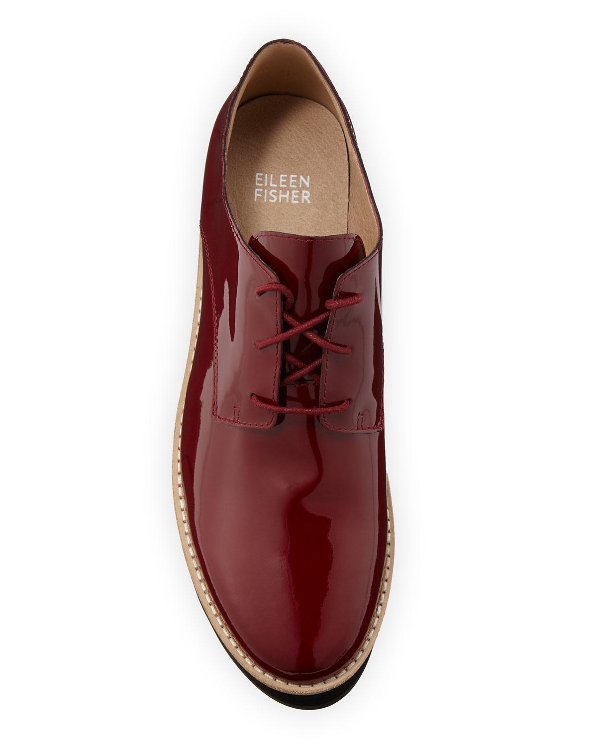 Eileen Fisher Leather Eddy Patent Platform Oxford Shoes in Burgundy (Red) - Lyst