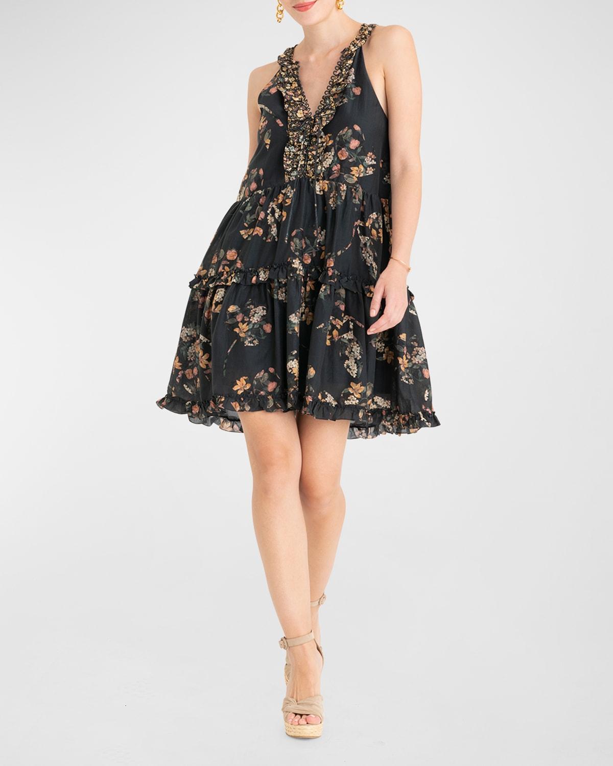 SECRET MISSION Isabel Floral Tiered Mini Dress in Black Lyst