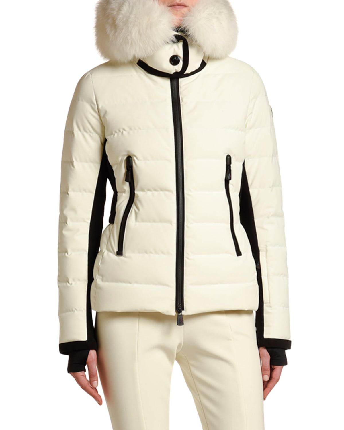 3 MONCLER GRENOBLE Fitted Down Fur Trim Lamoura Jacket in Natural | Lyst