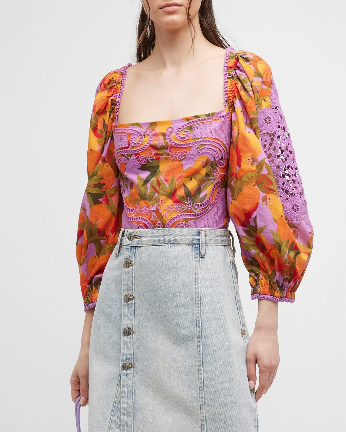 FARM Rio Mango Macaws Smocked Puffsleeve Blouse Lyst