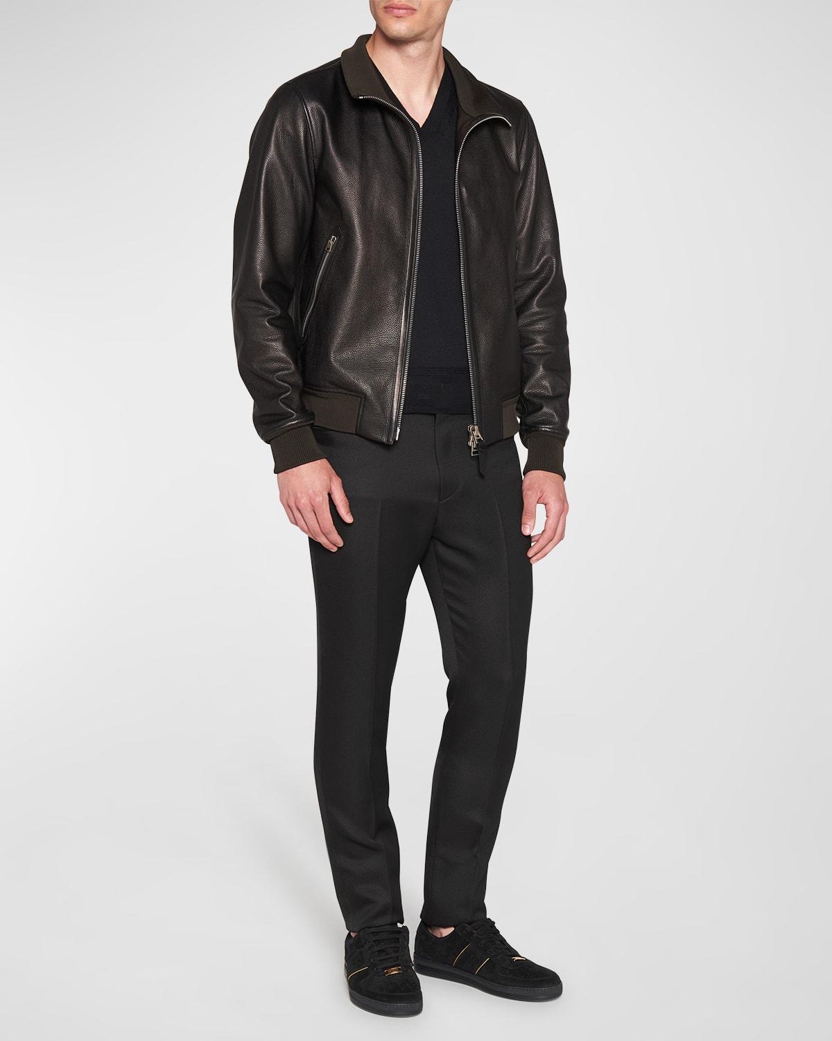 Tom Ford Grained Leather Track Bomber Jacket in Black for Men | Lyst