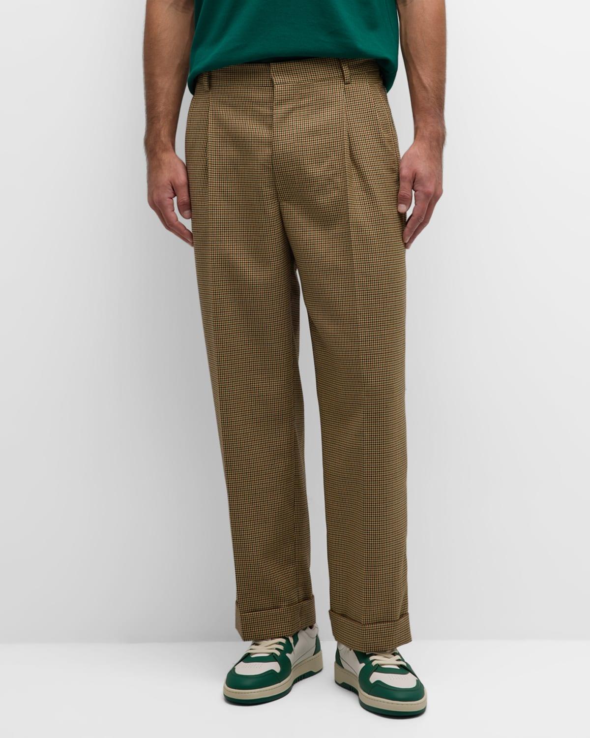 Lacoste X Le Fleur Pleated Houndstooth Trousers in Green for Lacoste X Le Fleur Pleated Houndstooth Trousers in Green for
