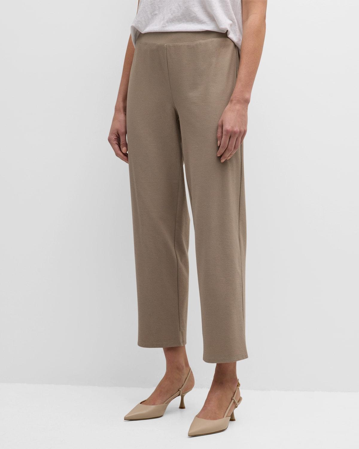 Eileen Fisher Cropped Straight-leg Stretch Crepe Pants in Natural