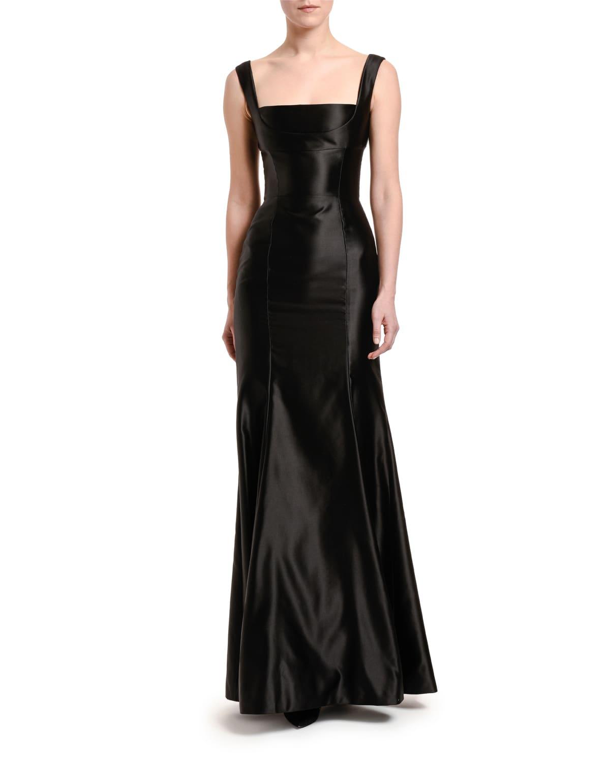 Black satin best sale square neck dress