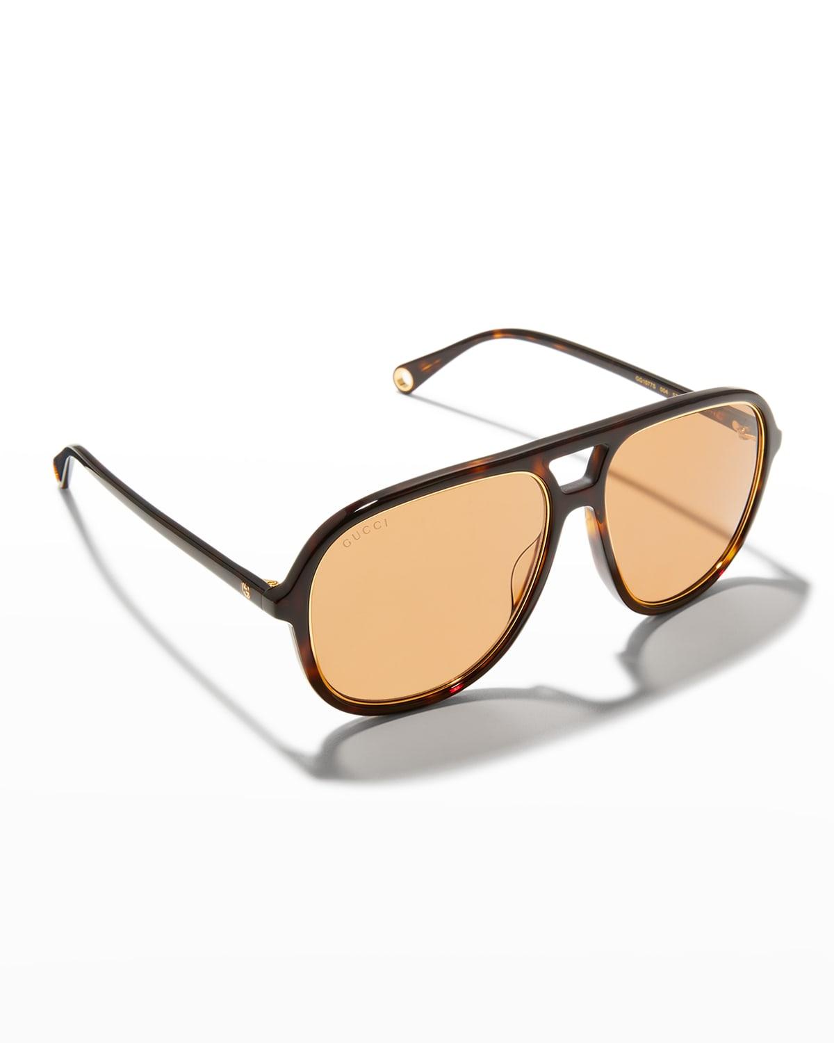 Gucci Gg Logo Aviator Acetate Sunglasses In Natural For Men Lyst