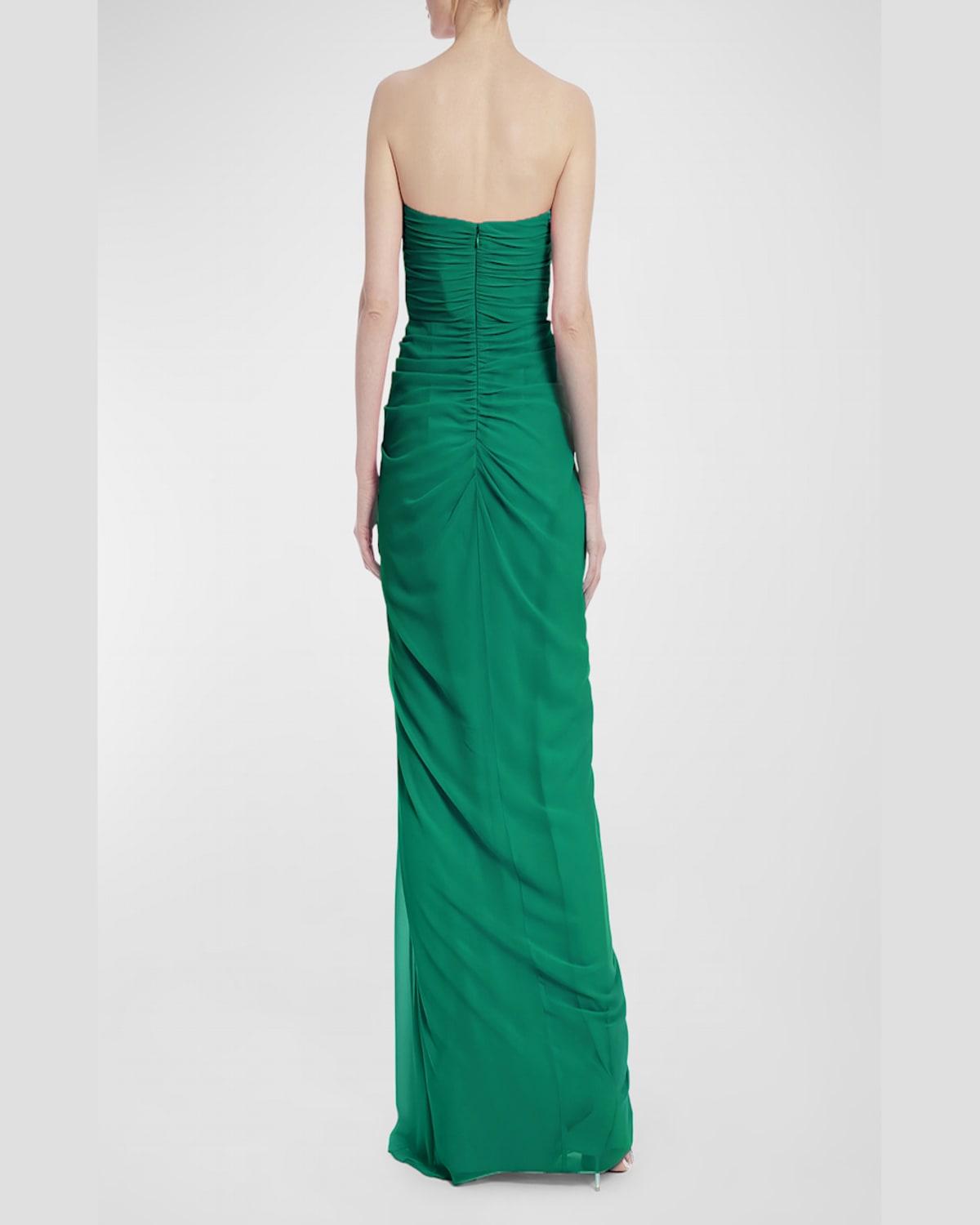 badgley mischka green chiffon dress Badgley Mischka Women's Sunburst Pleated Long Sleeved Gown - Green - Size 4