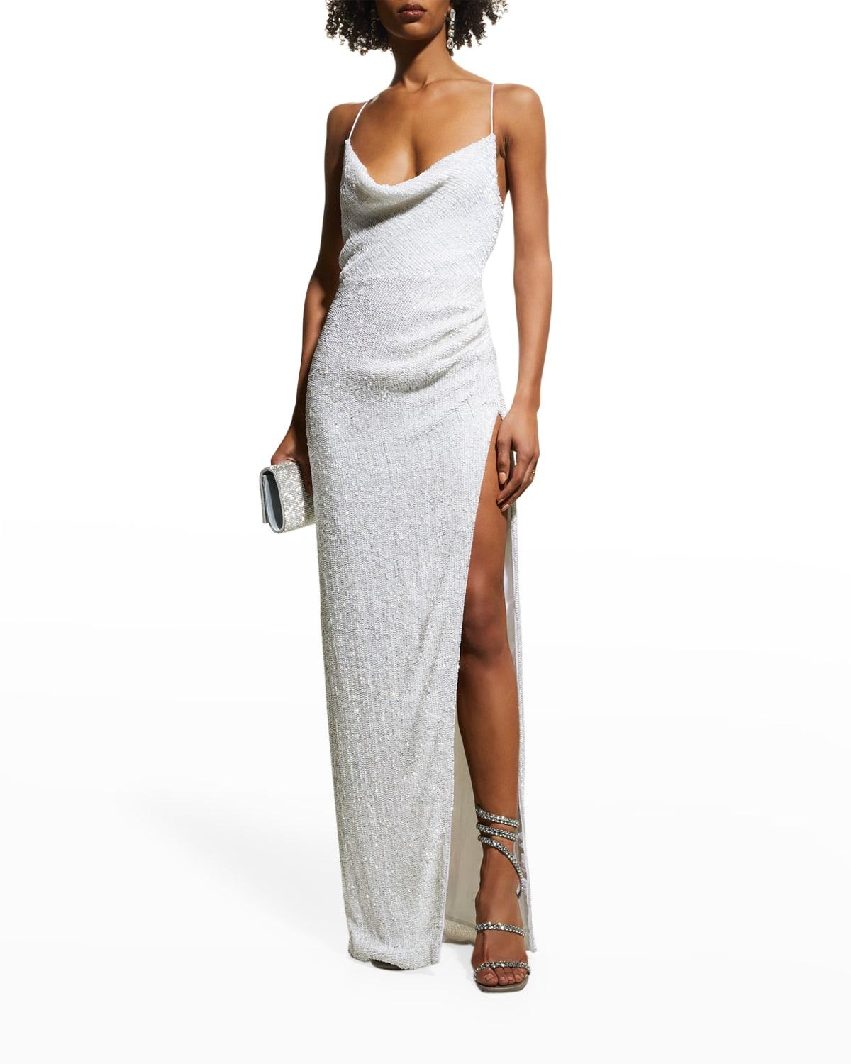 retroféte Katya Sequined Cowl Neck Maxi Dress in White | Lyst