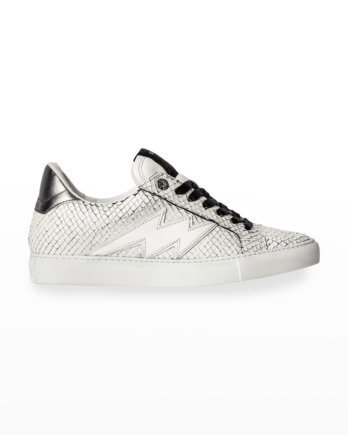 Zadig & Voltaire Keith Flash Mixed Leather Low-top Sneakers in White | Lyst