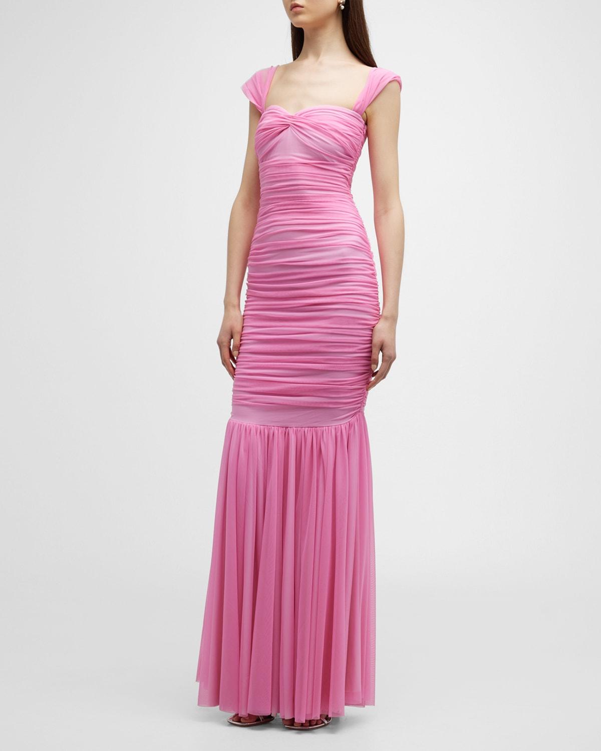 Norma Kamali Walter Off-shoulder Mesh Fishtail Gown in Pink | Lyst