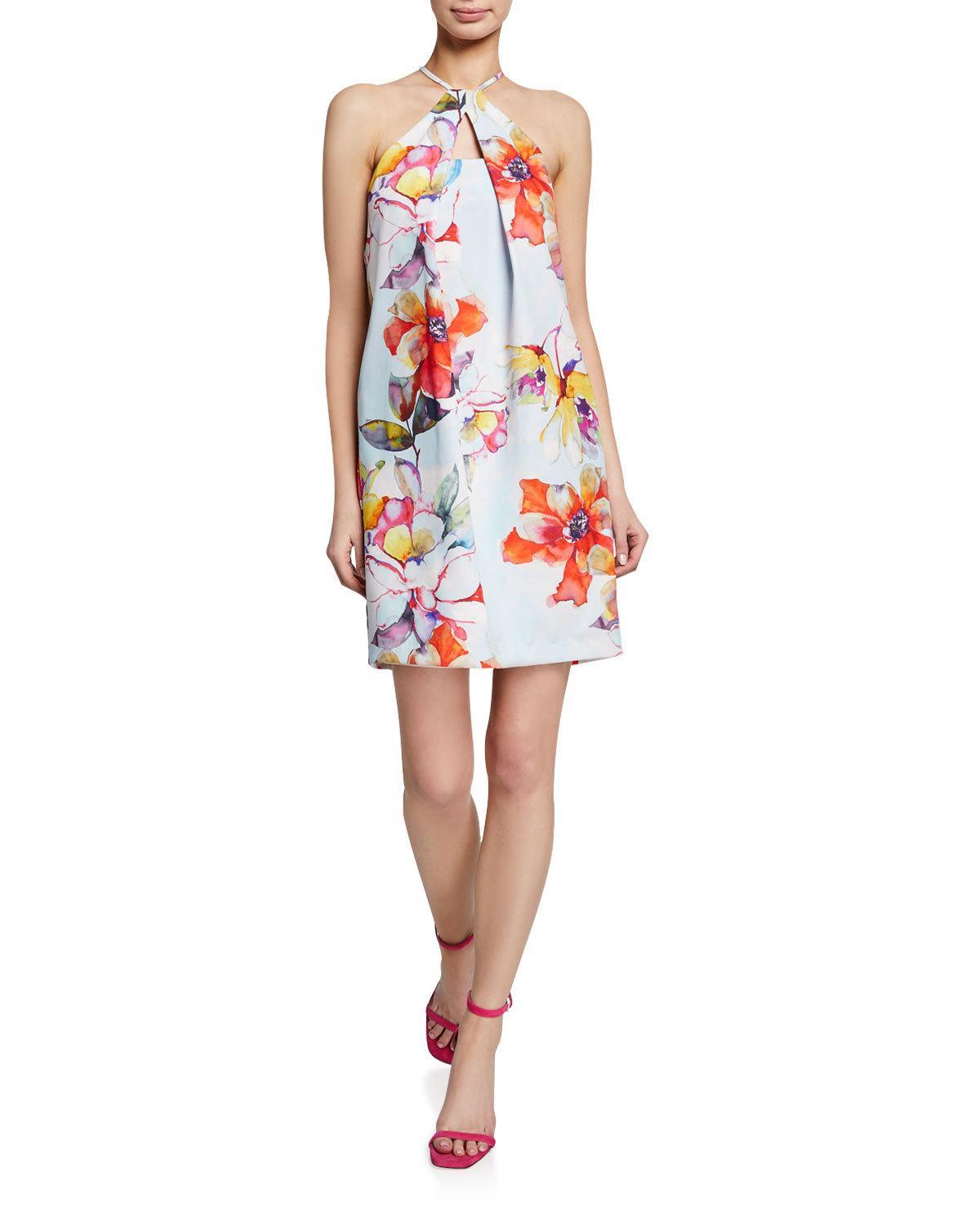 Trina Turk Floral Pinch-neck Halter Dress With Keyhole - Save 43% - Lyst