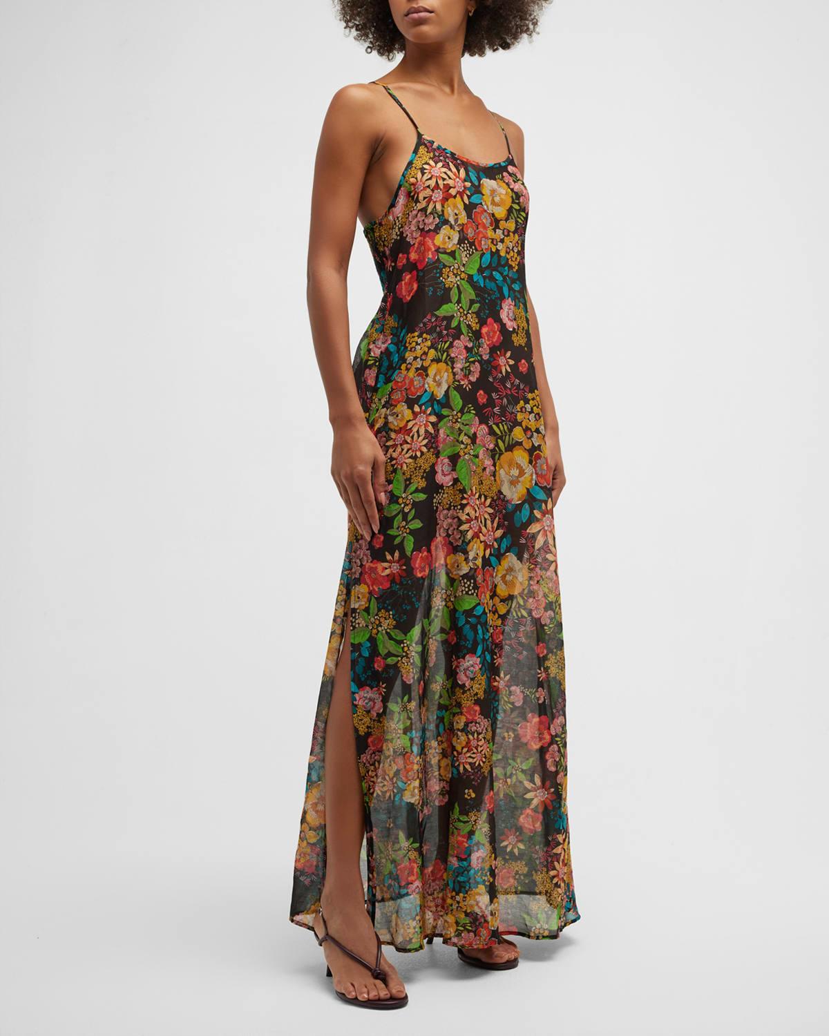 Johnny Was Floral Strappy Semi-sheer Maxi Dress | Lyst