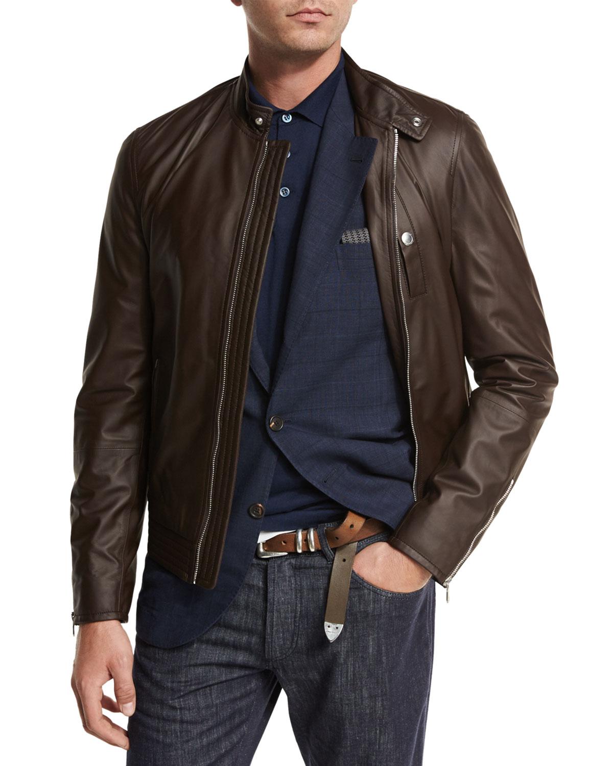 Lyst - Brunello Cucinelli Lamb Leather Pilot Jacket in Brown for Men