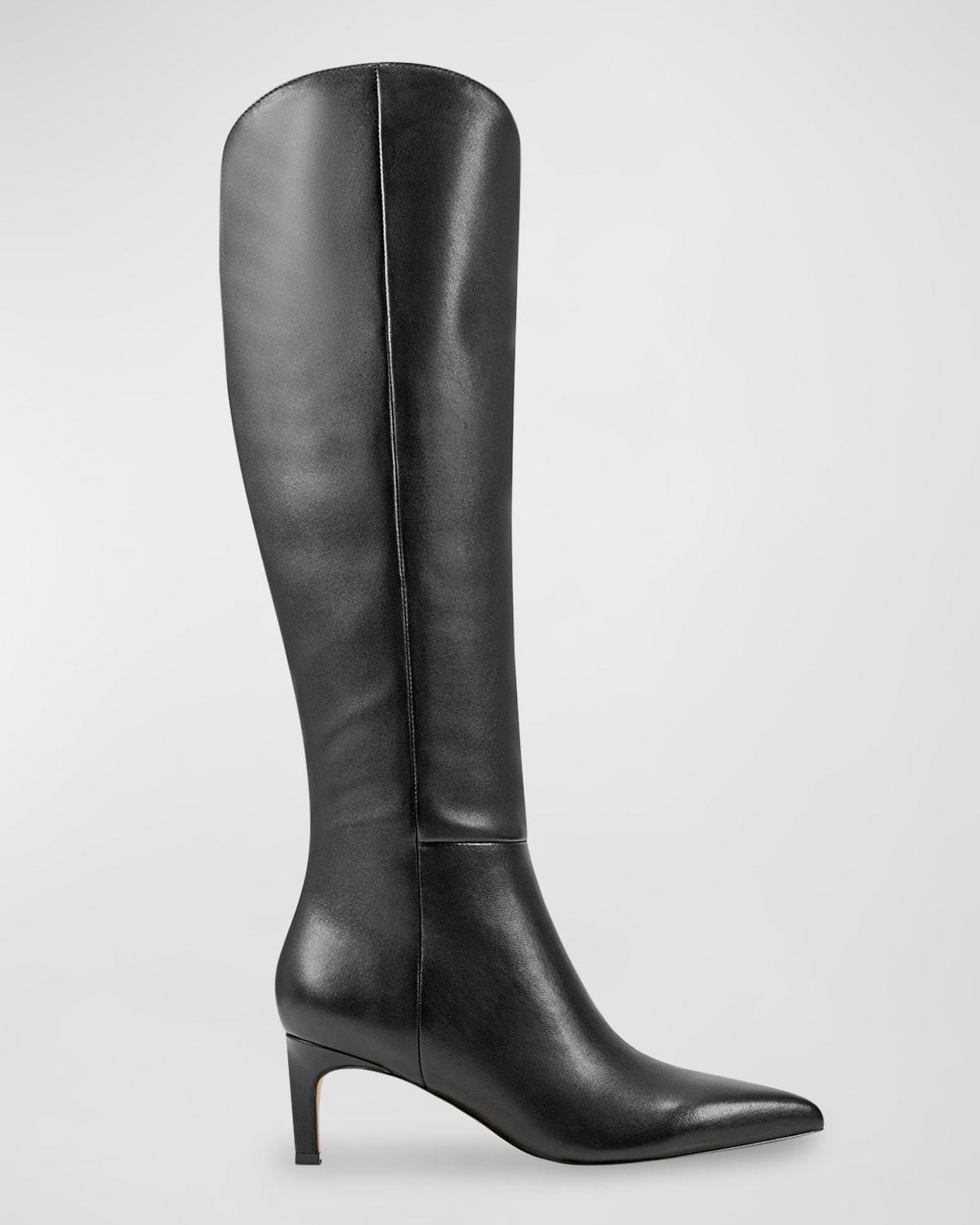 Marc Fisher Leather Pointed-Toe Kitten-Heel Knee Boots in Black | Lyst