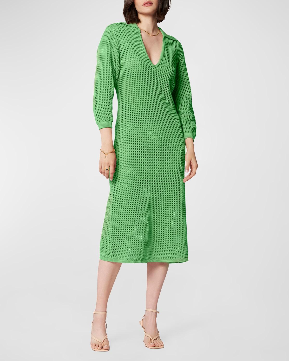 Equipment Remy Blouson-sleeve Net Midi Dress in Green | Lyst