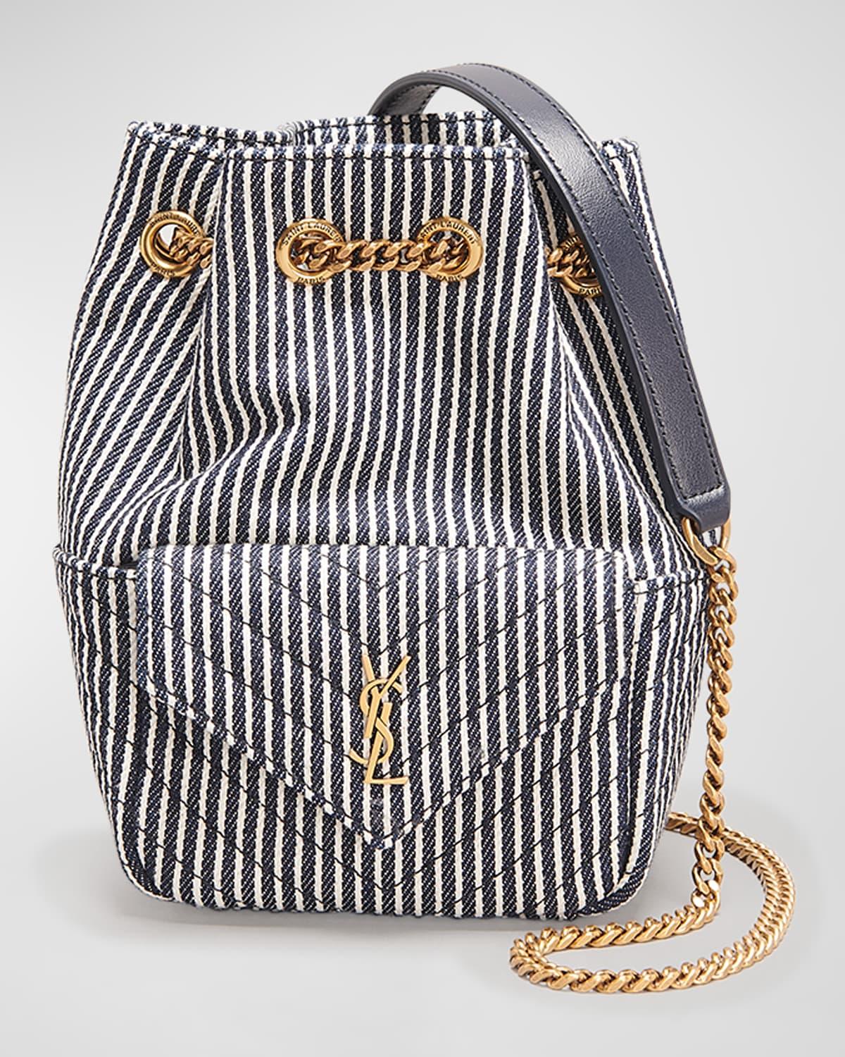 Saint Laurent Mini Ysl Striped Denim Bucket Bag in Blue Lyst