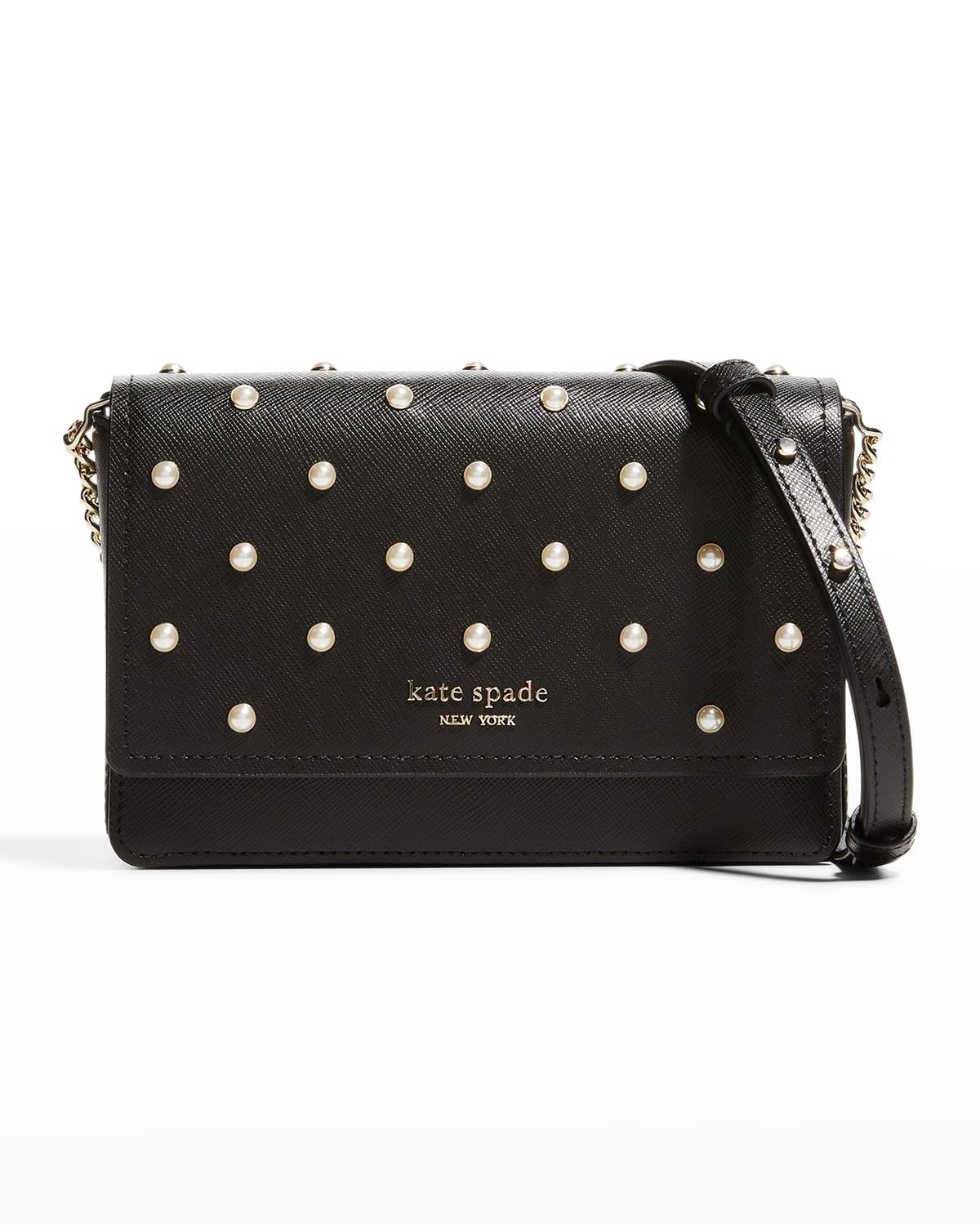 Kate Spade Pearl-embellished Leather Chain Wallet in Black | Lyst