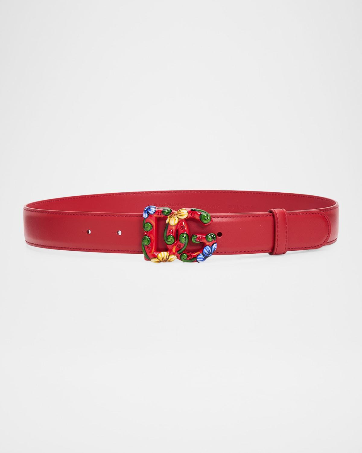 Dolce & Gabbana Red Calfskin Leather Gold Buckle Belt Strap Women\'s Bracelet docle-gabbana-cinturon-  main image 3