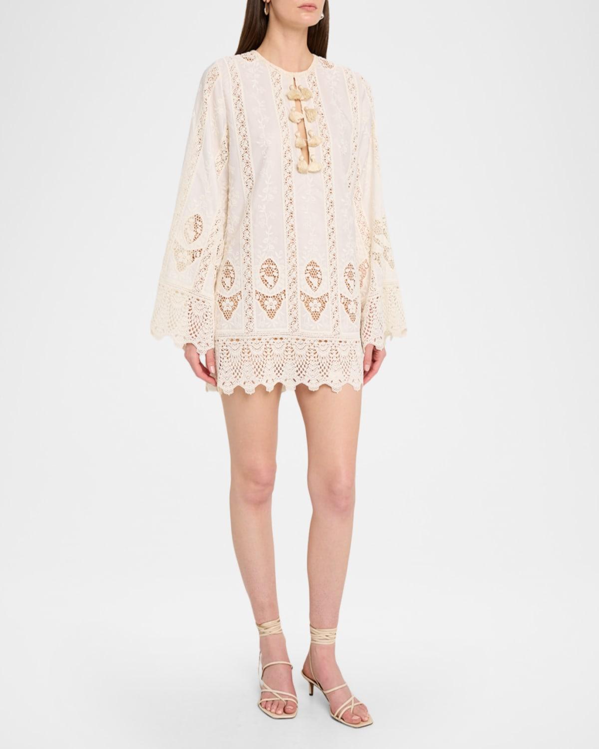 johanna ortiz the power of the sea embroidered mini dress Antique Embroidered Lace Dress - XS