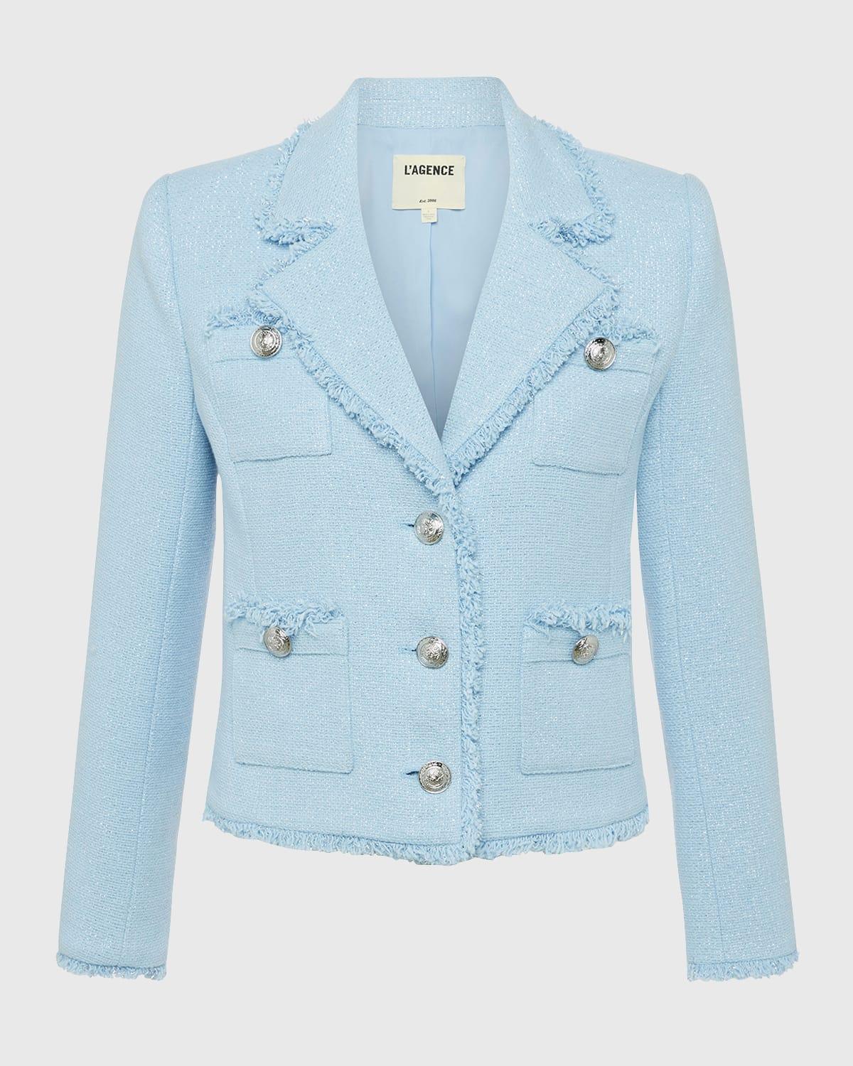 ジャケット・アウター design blue tweed jacket Amazon.com: Women Blue Tweed Jacket Fragrant Jacket