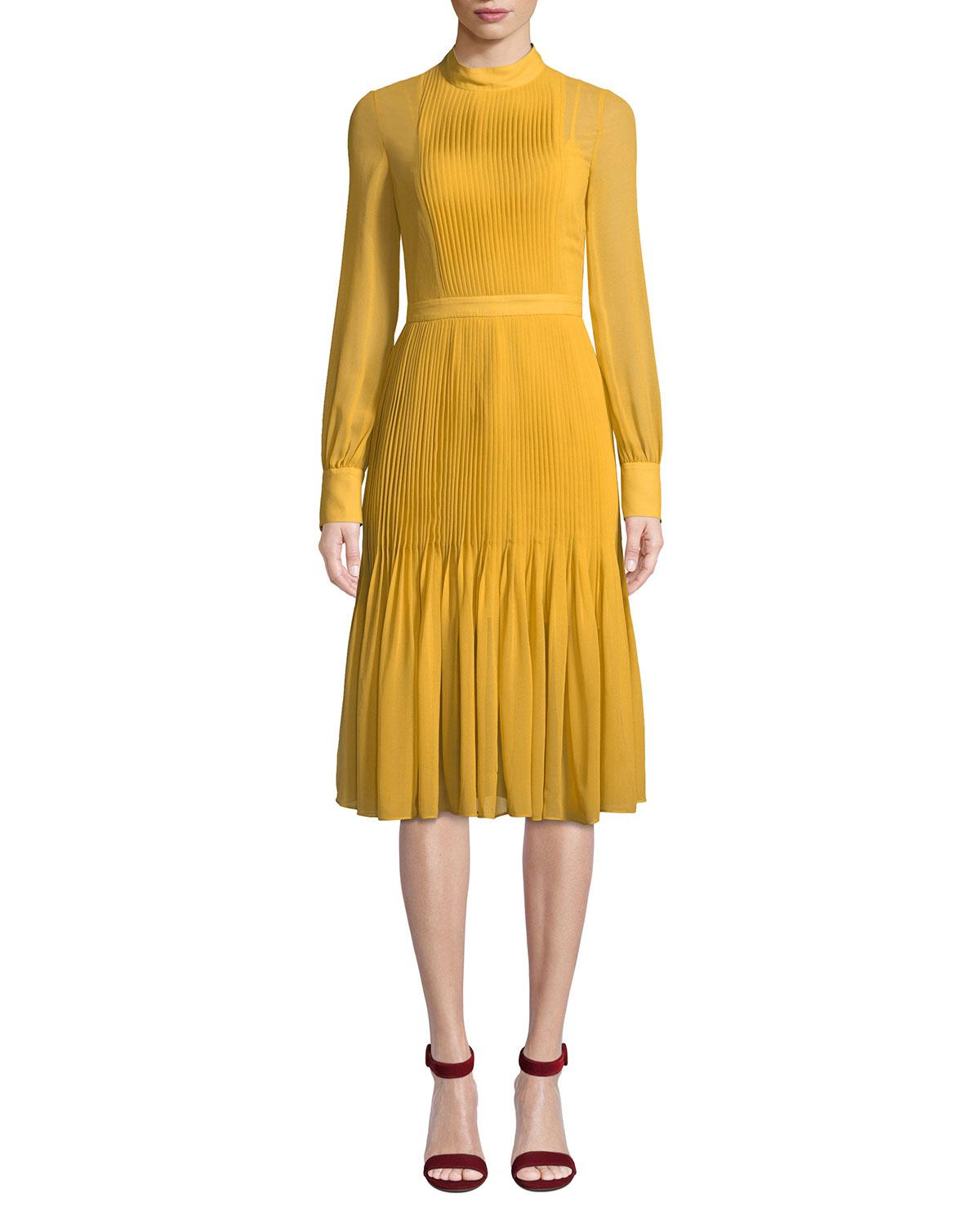 pleated long sleeve gown