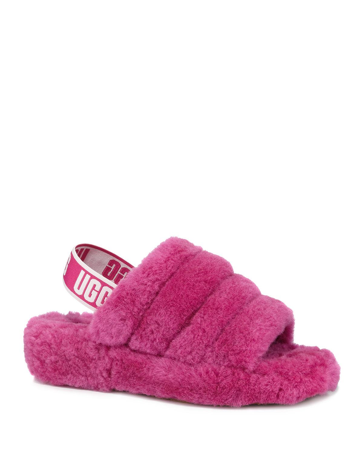 UGG Leather Fluff Yeah Shearling Sandal Slippers in Fuchsia (Purple) - Lyst