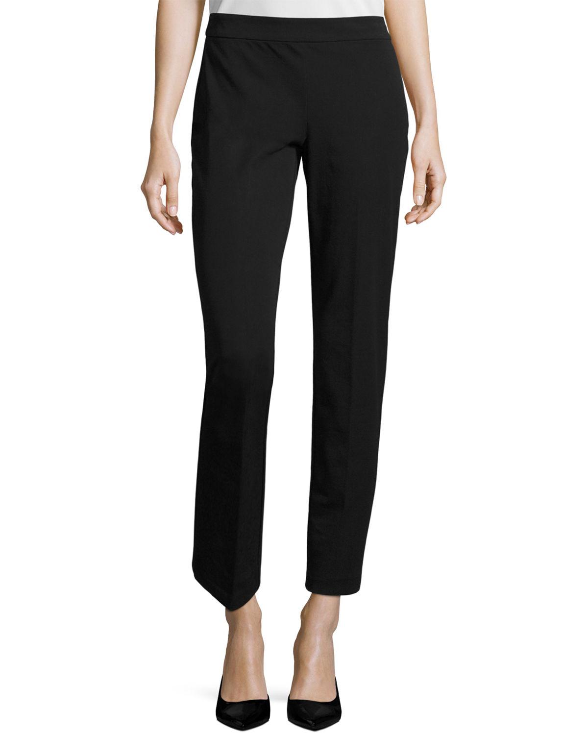 Eileen Fisher Slim Stretch-twill Trousers in Black - Lyst