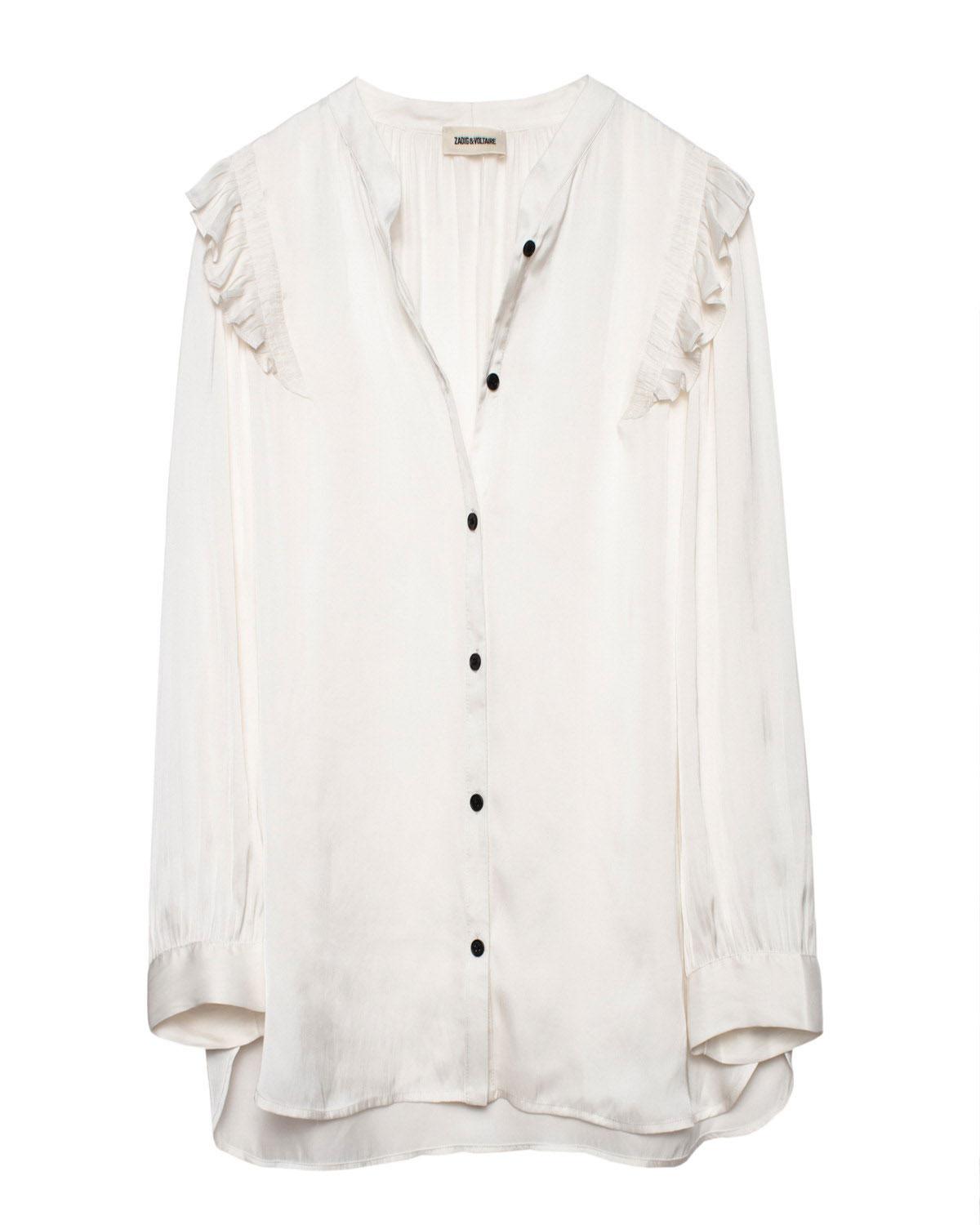 Zadig & Voltaire Tygg Satin Button-down Ruffle Top in White - Lyst