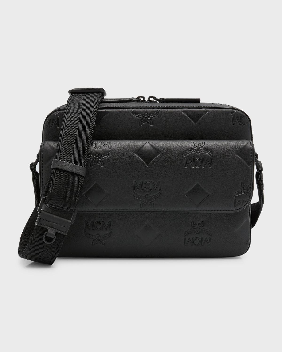 MCM Aren Visetos Embossed Leather Medium Crossbody Bag in Black for Men