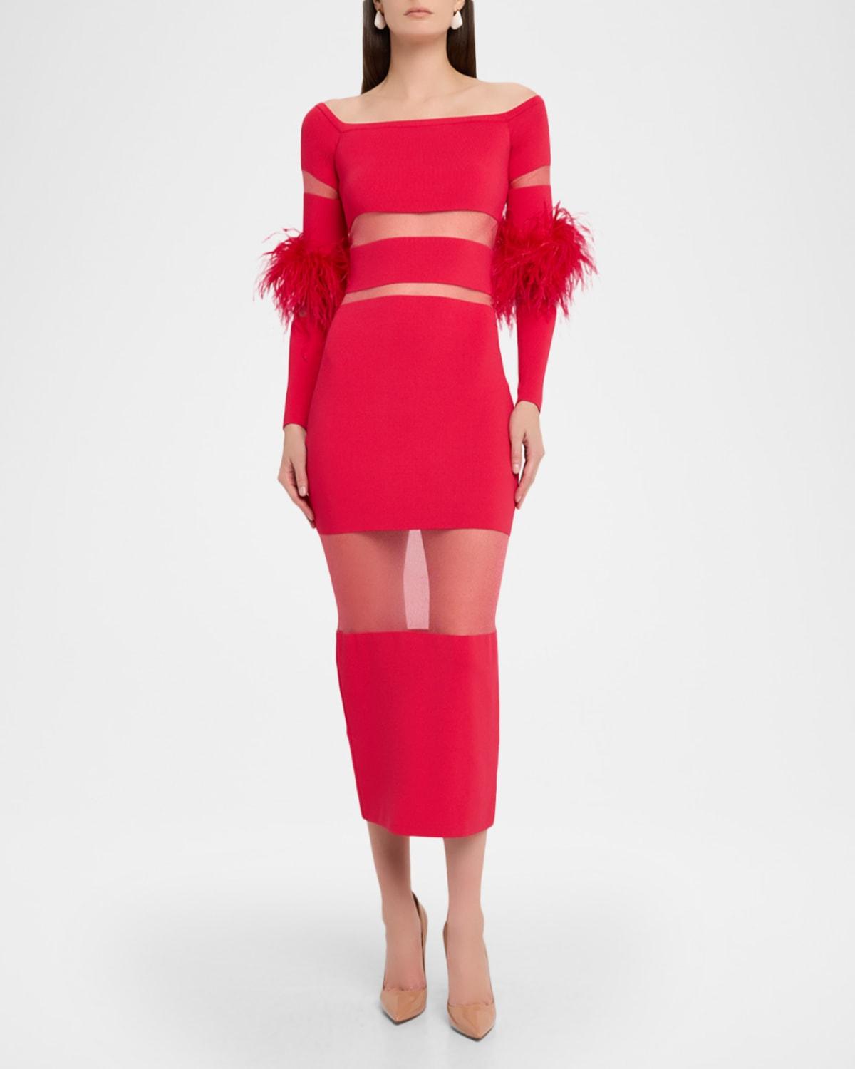 strapless open back dress Vanna Red Feather Mini Dress | Afterpay | Klarna main image 1