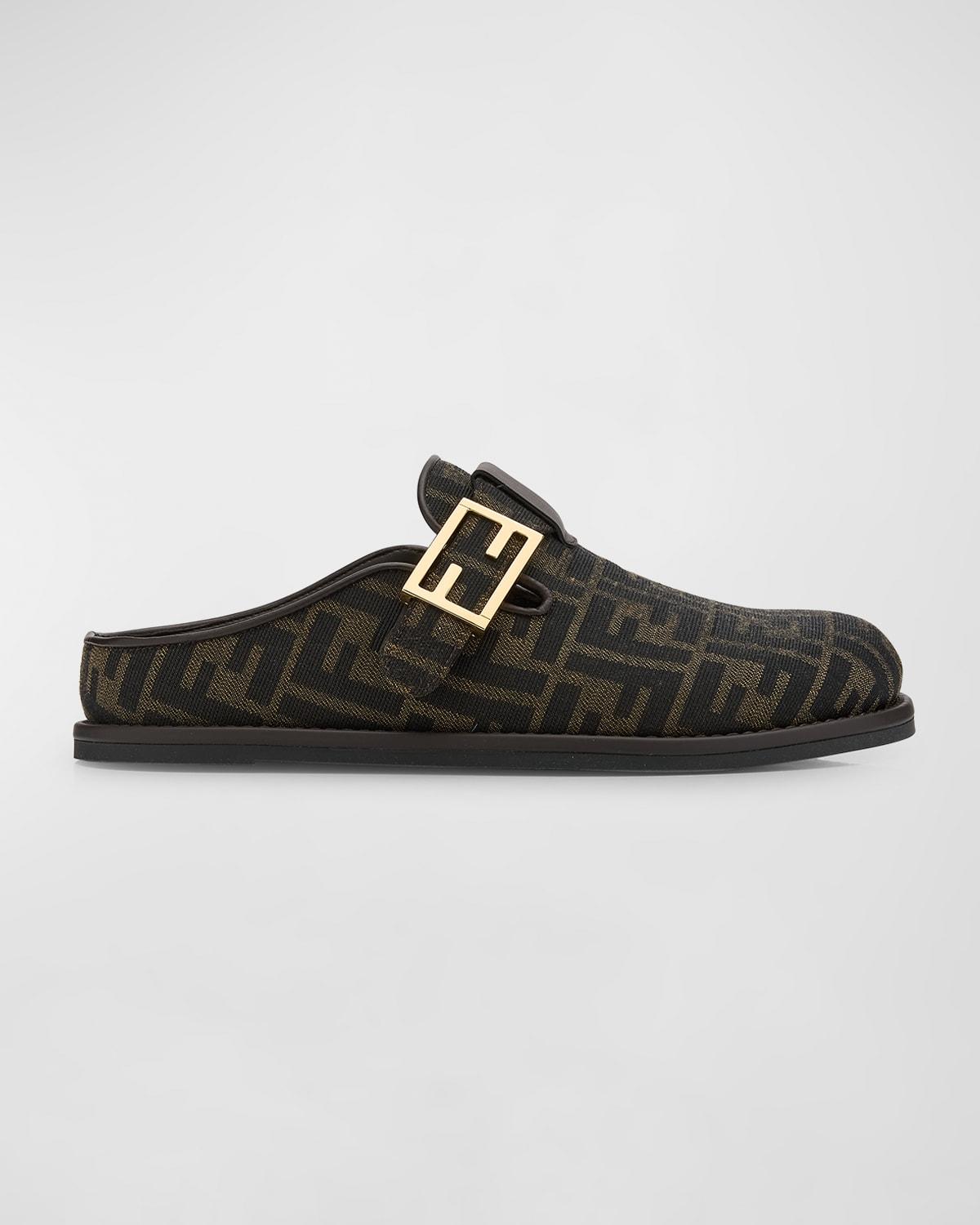 Fendi Feel Ff Jacquard Sabot Mules in Black | Lyst Fendi Feel Ff Jacquard Sabot Mules in Black | Lyst