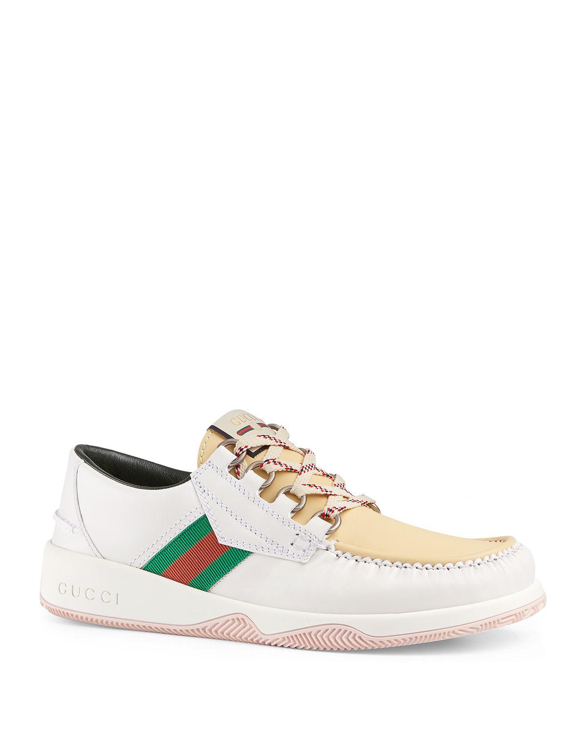 Gucci Men's Agrado Leather Boat Shoes in White for Men Lyst