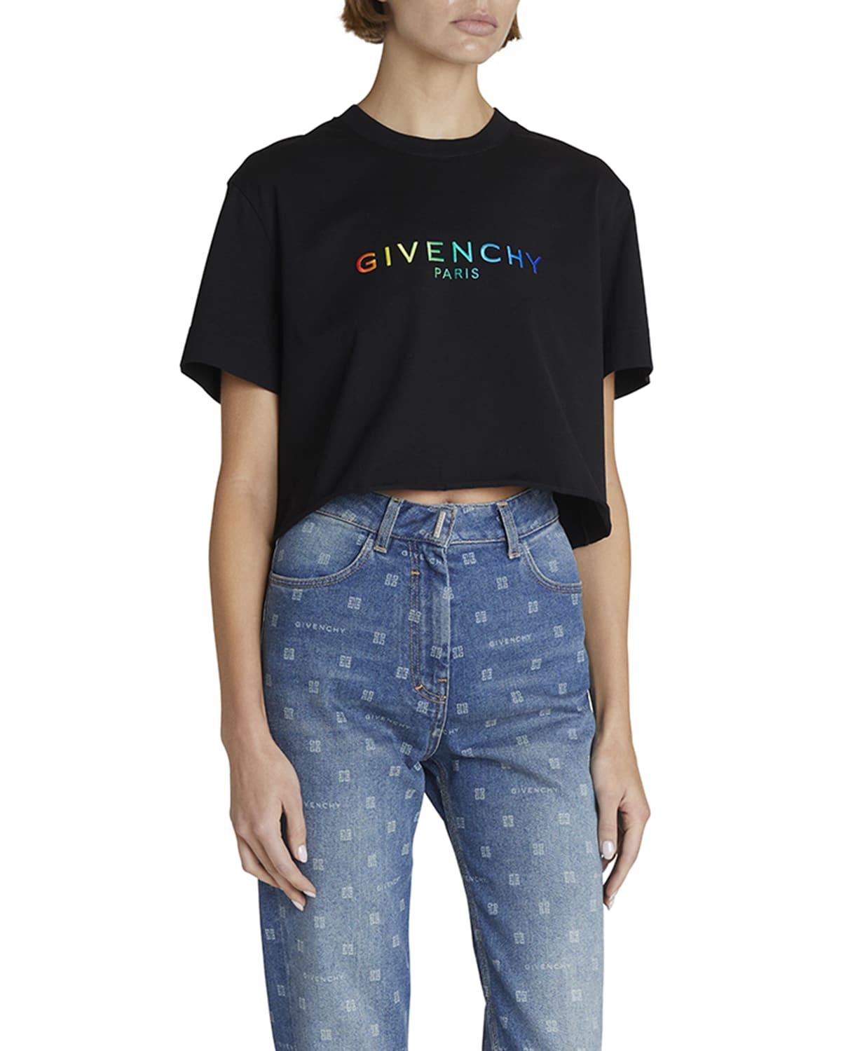 Givenchy Rainbow Logo Embroidered Crop T-shirt in Black | Lyst
