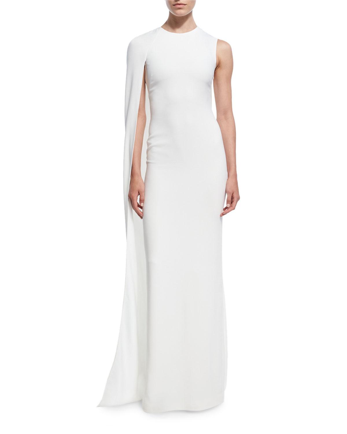 one shoulder cape gown